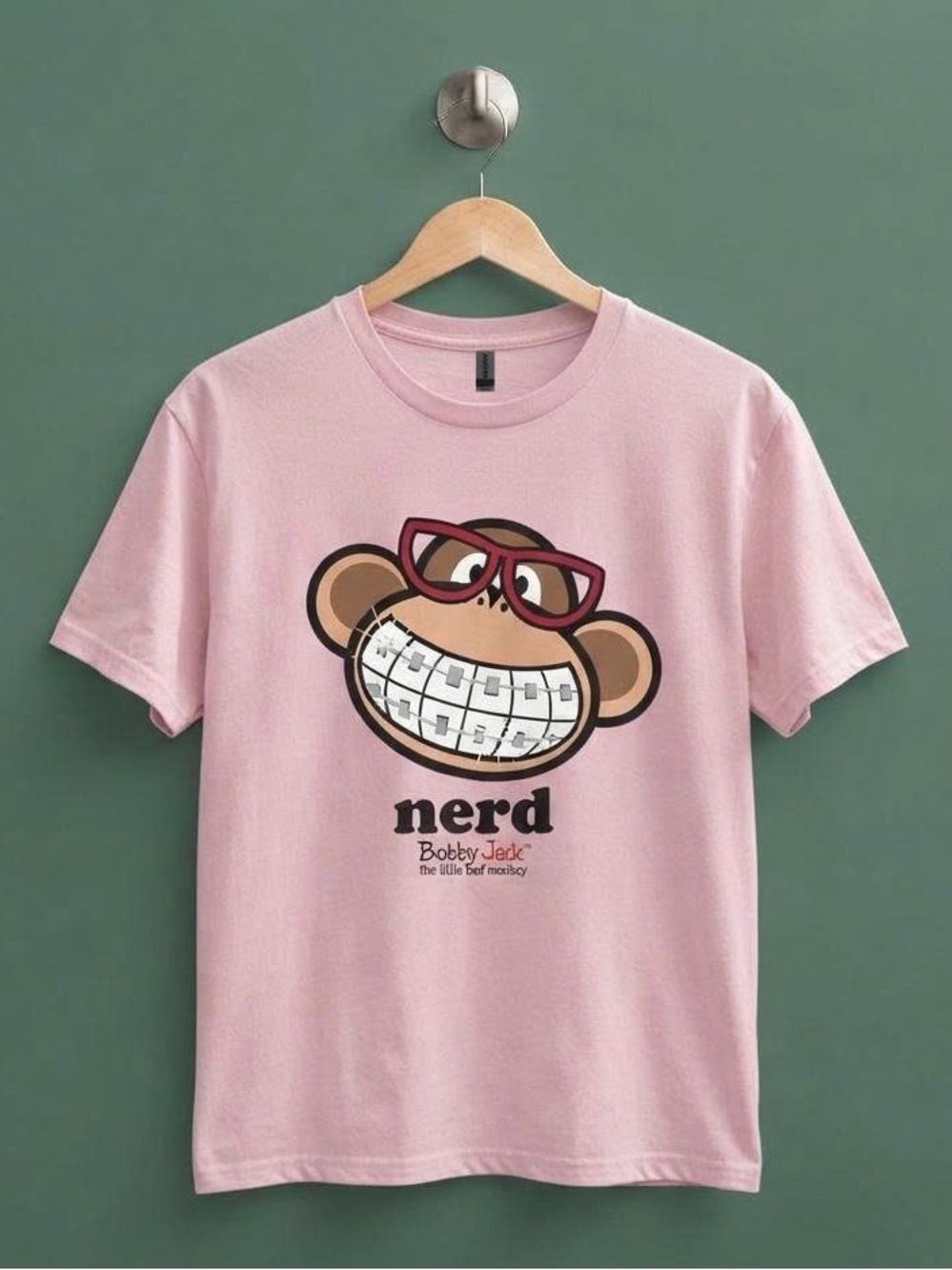 Bobby Jack Nerd Monkey Pink Graphic T Shirt Braces Glasses Y2K Streetwear